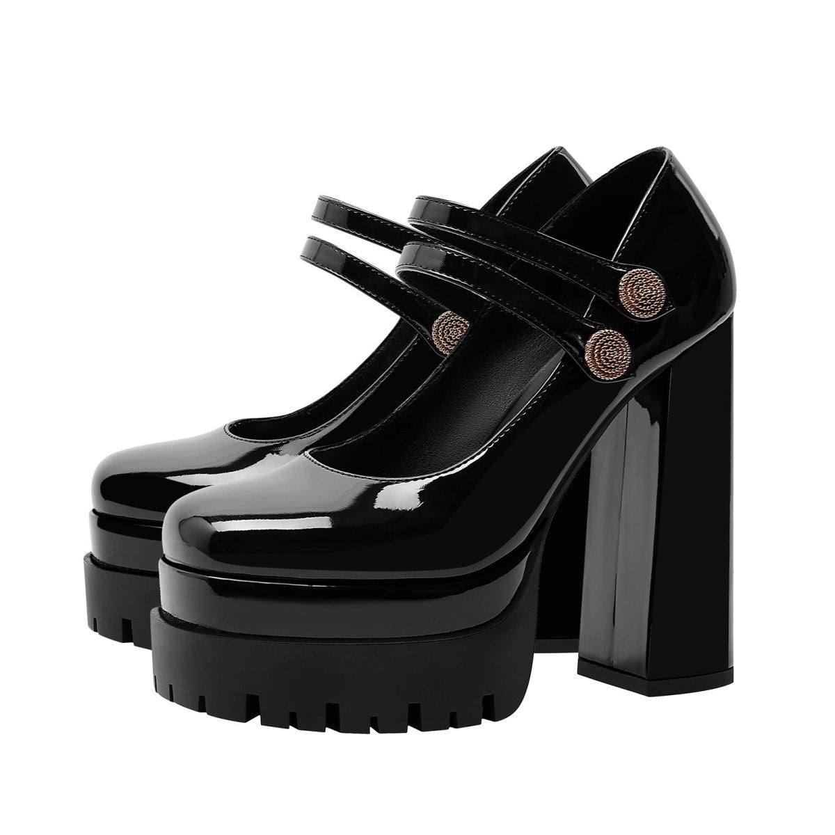 Black Double Platform Buckle Mary Jane Heels