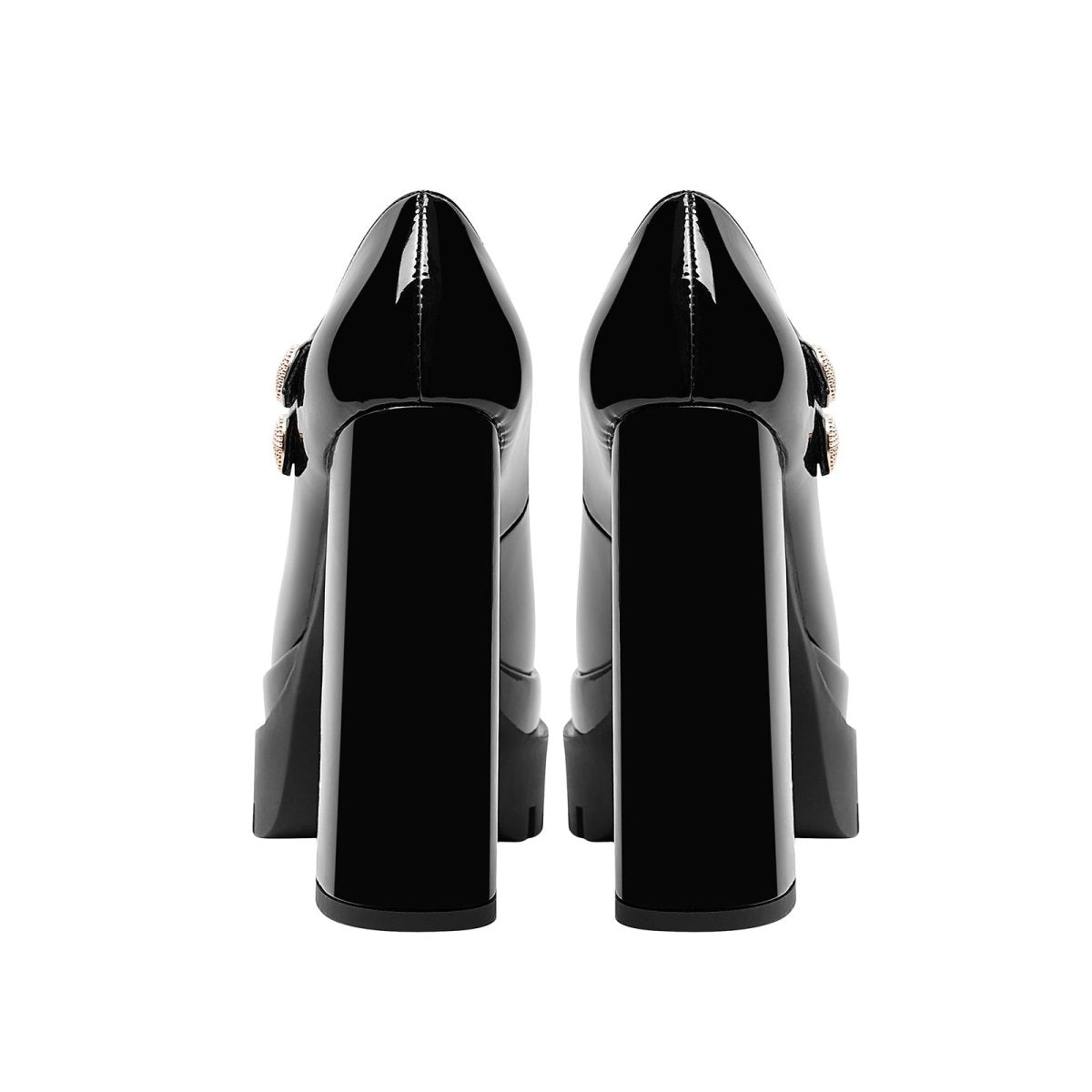 Black Double Platform Buckle Mary Jane Heels