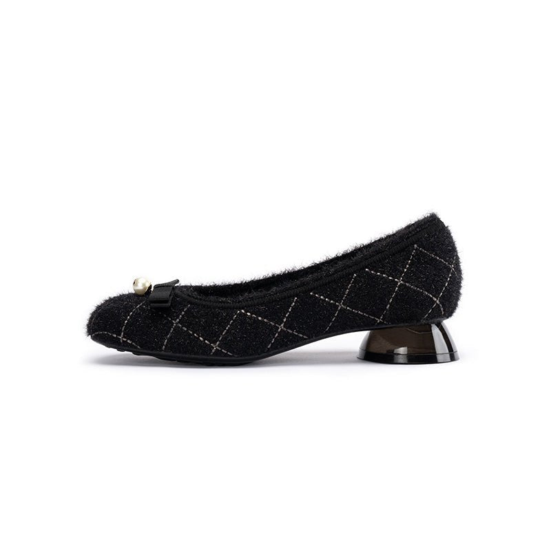 Classic Bow Tweed Quilted Block Heels