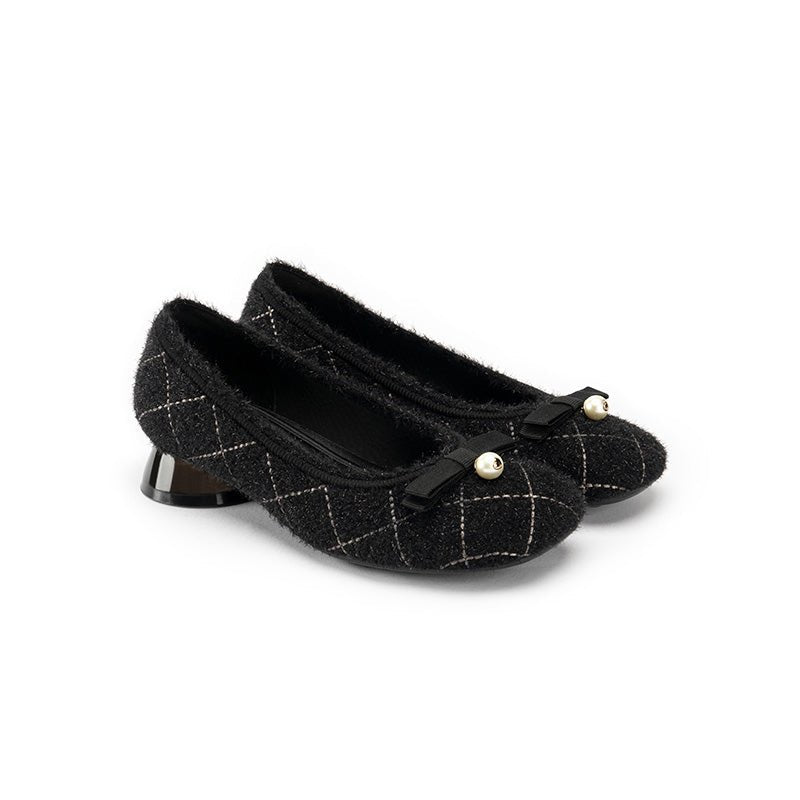 Classic Bow Tweed Quilted Block Heels