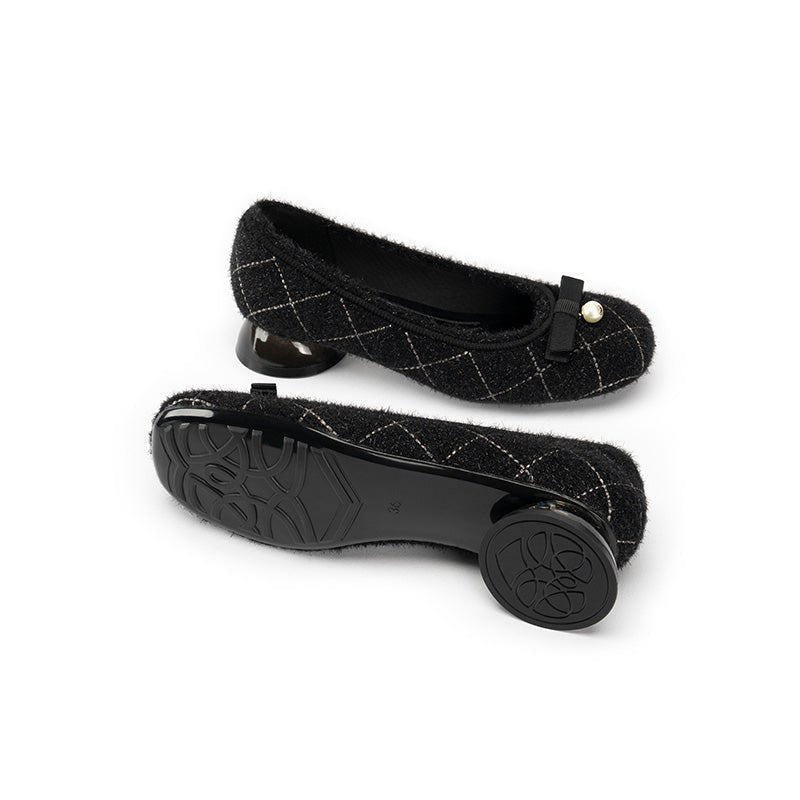 Classic Bow Tweed Quilted Block Heels