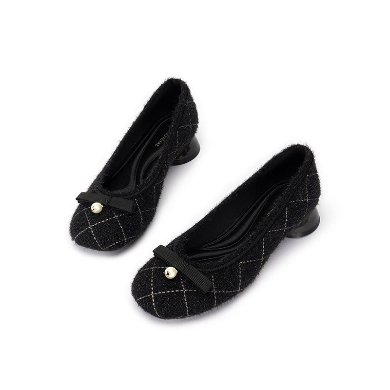 Classic Bow Tweed Quilted Block Heels