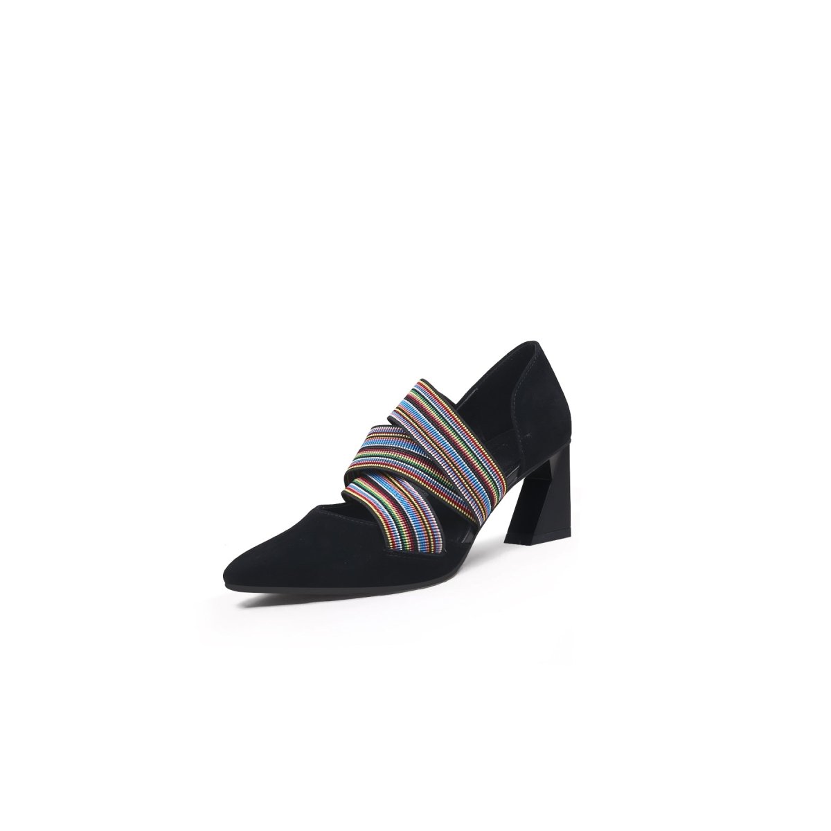 Striped Ribbon-Trim Pointed Toe Pumps