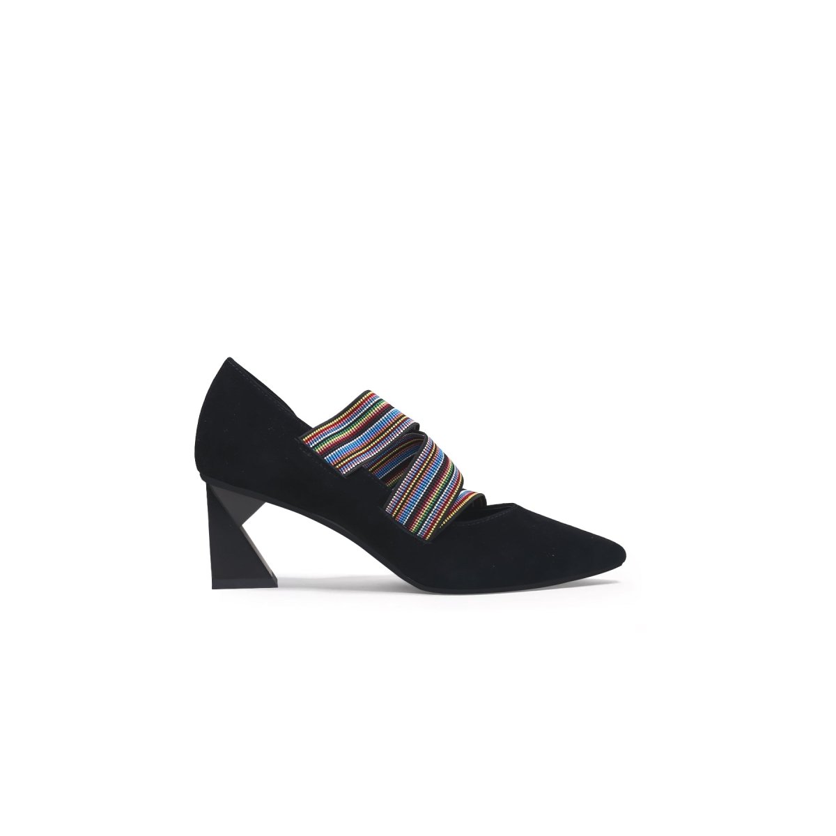 Striped Ribbon-Trim Pointed Toe Pumps