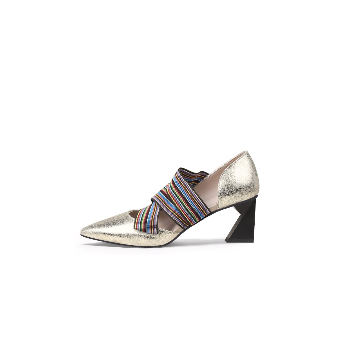 Striped Ribbon-Trim Pointed Toe Pumps
