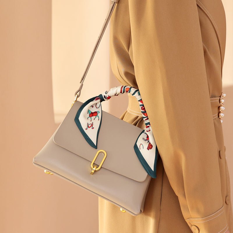 Structured Apricot Satchel with Scarf